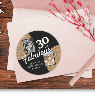 30 und fabulous Gold Glitzer 2 Foto 30. Geburtstag Runder Aufkleber