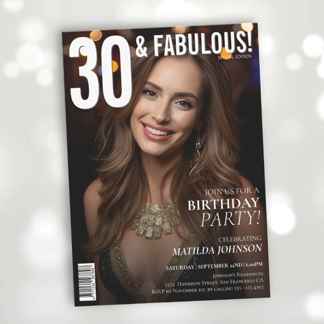 30 und Fabulous Magazine Cover 30. Geburtstag Einladung (30 and Fabulous Magazine Cover 30th Birthday Invitation)