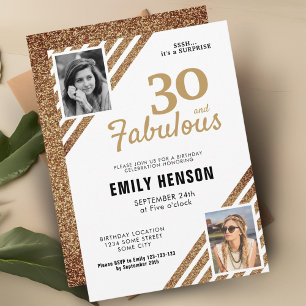 30 und Fantastisch Gold Glitter 2 Foto 30. Geburts Einladung