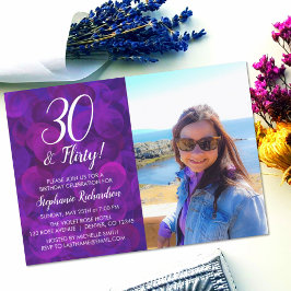 30 und Kokett Elegantes Lila Foto Geburtstag Einladung
