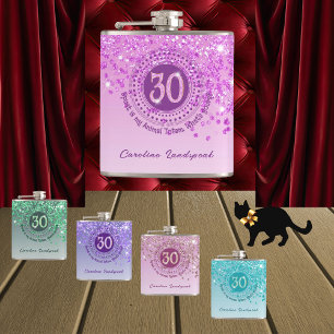 30 und rosa Glitzer und Trinkangebot Flachmann