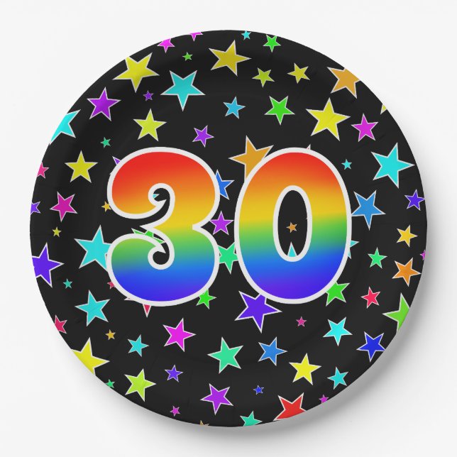 30. Veranstaltung: Bold, Fun, Colorful Rainbow 30 Pappteller (Vorderseite)