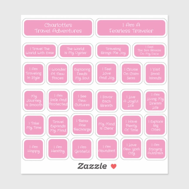 30 Vorlage für die rosa und weiße Reisebestätigung Aufkleber (Blatt)