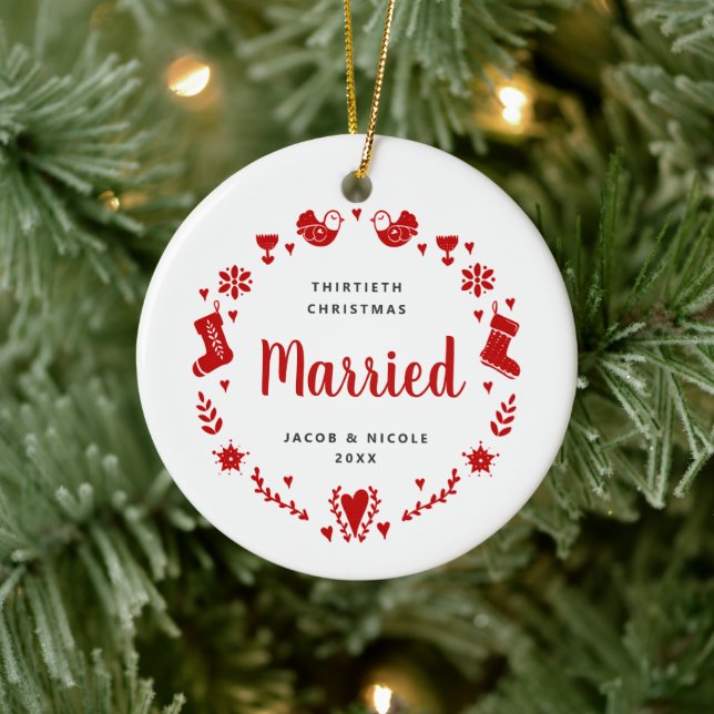 30. Weihnachten Verheirateten Personalisierten Wei Keramik Ornament (Baum)