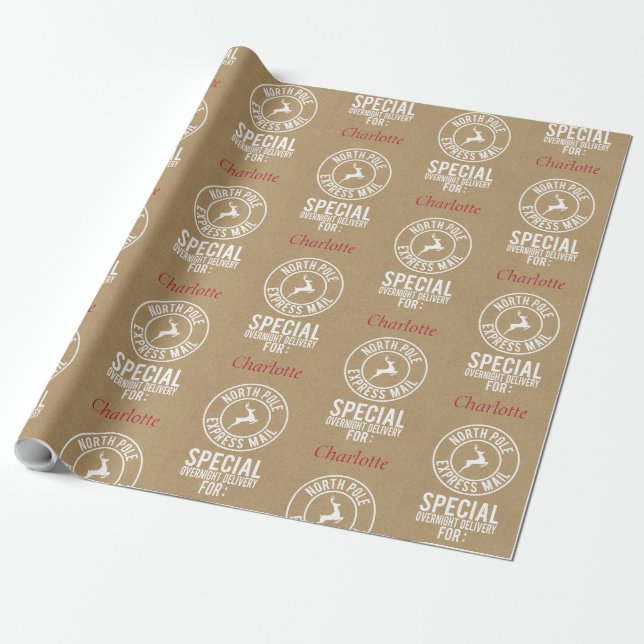 30"x15" Kraft Roter und Weißer Name aus Santa Geschenkpapier (Ungerollt)