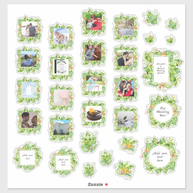 30 x WEDDING Journal Planner Tropisches Foto Text Aufkleber (Blatt)