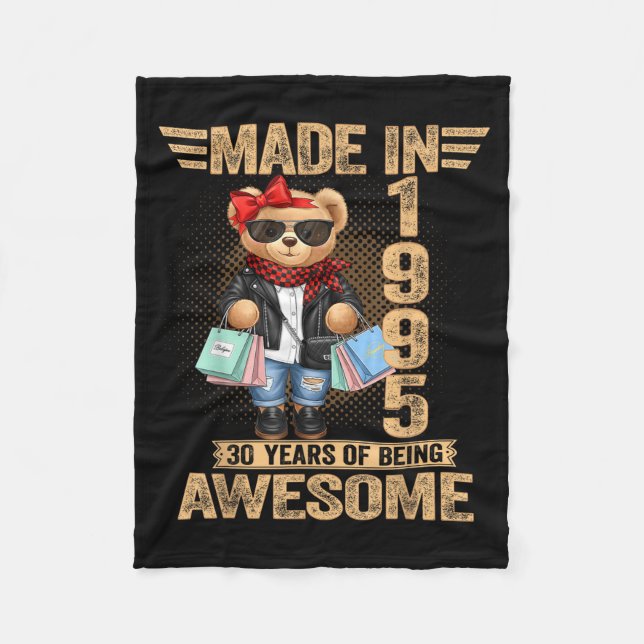 30 Year Old Made In 1995 Teddy Bear 30th Birthday  Fleecedecke (Vorderseite)