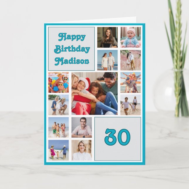30 years (or any age) birthday photo collage karte (Vorderseite)
