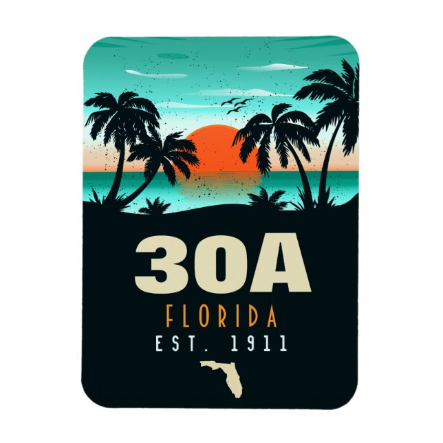 30a Route Florida Retro Sunset Souvenirs 60er Magnet (Vertikal)