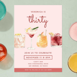 30e anniversaire Aquarelle Cocktails Invitation