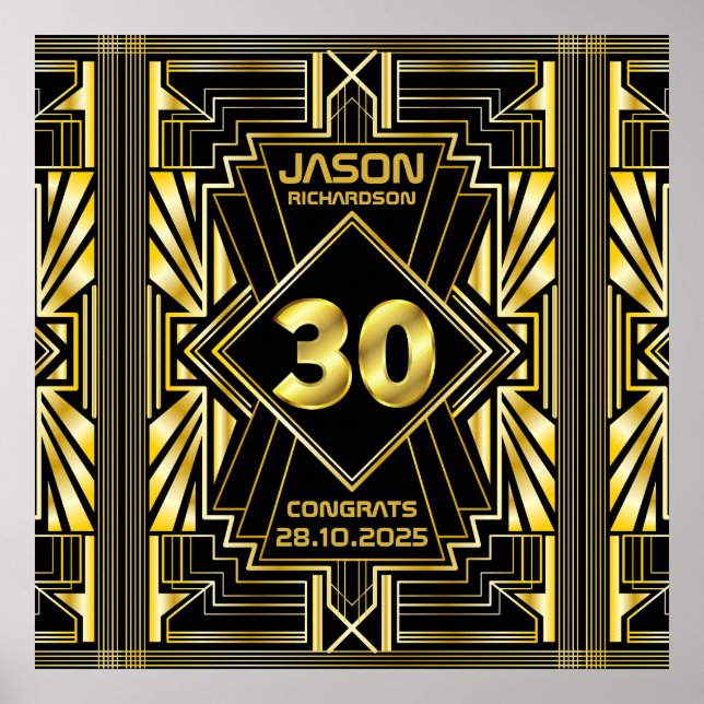30e anniversaire Art Déco Gold Black Great Gatsby (Devant)