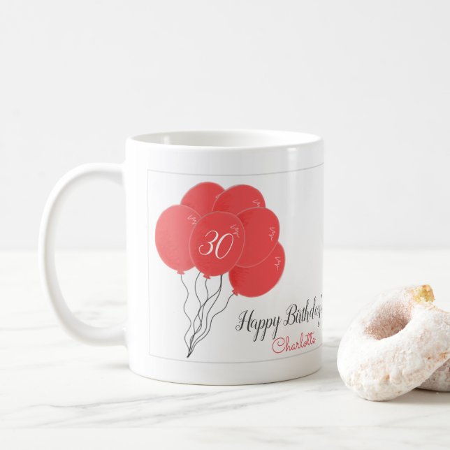 30e anniversaire ballon rose tasse à café (Avec donut)