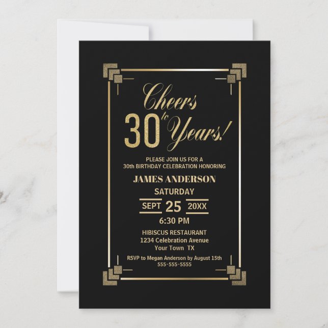 30e anniversaire Black and Gold Party Invitation (Devant)