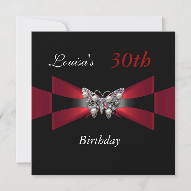 30e anniversaire Black Red Butterfly Invitation (Devant)