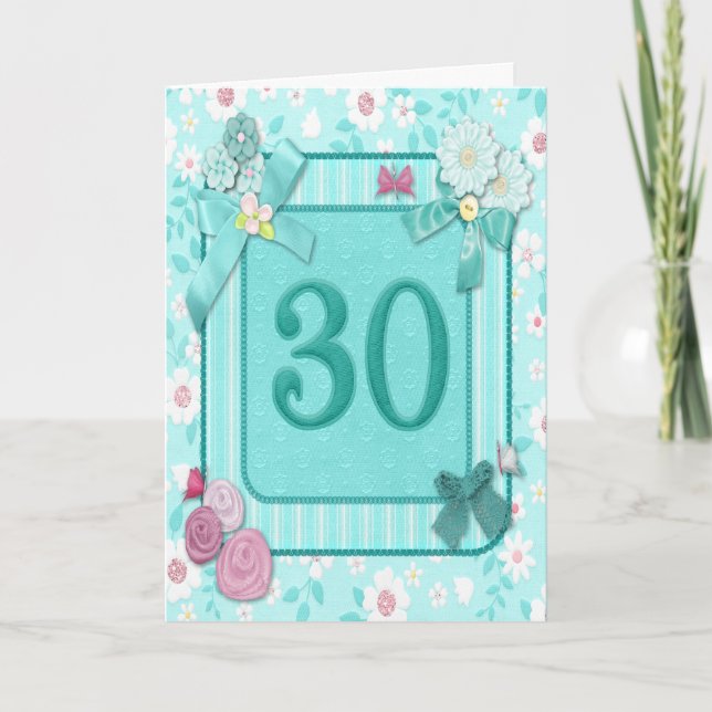 30e anniversaire carte avec fleurs (Devant)