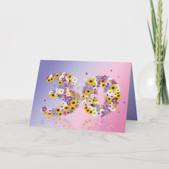 30e anniversaire carte avec lettres fleuries (Devant)