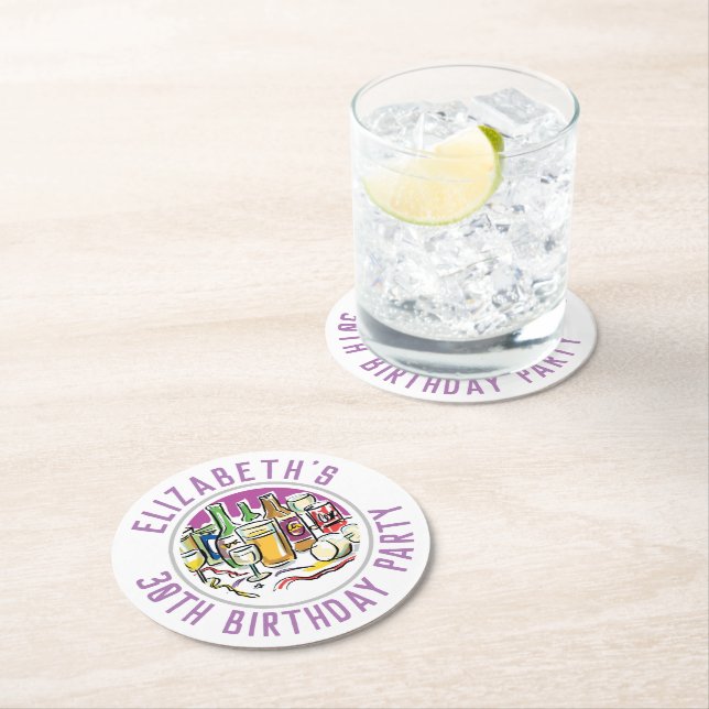 30e anniversaire Dessous de verre de papier rond (En situation)