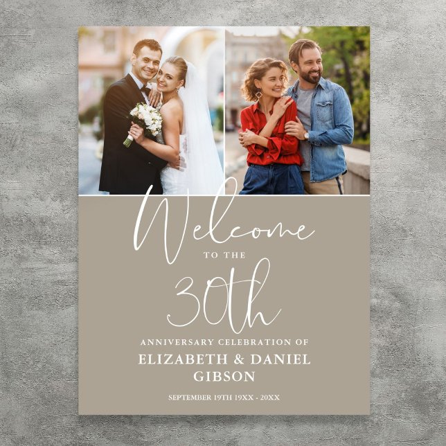 30e anniversaire du Mariage 2 Affiche de bienvenue (30th Wedding Anniversary 2 Photo Welcome Sign)