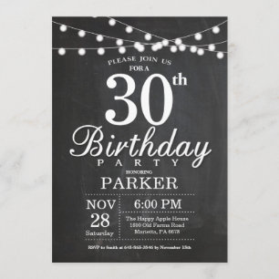 30e anniversaire Invitation Chalkboard lumières