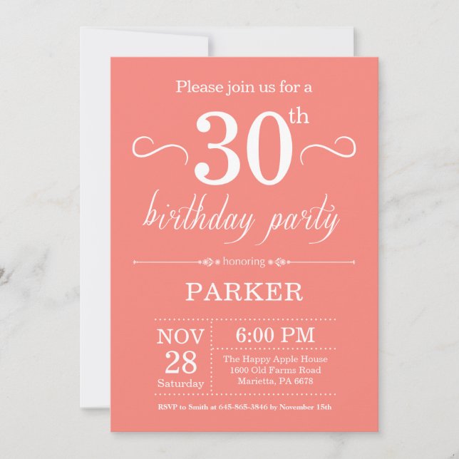 30e anniversaire Invitation Coral (Devant)