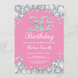 30e anniversaire Invitation Diamant rose et argent