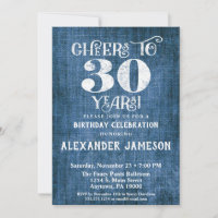 30e anniversaire Invitation Linge bleu Rustique Ch