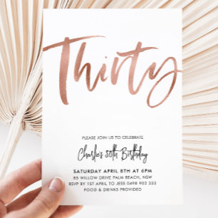 30e anniversaire Invitation Rose blanche Or Trente