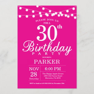 30e anniversaire Invitation rose chaud