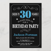 30e anniversaire Invitation Tableau noir et bleu