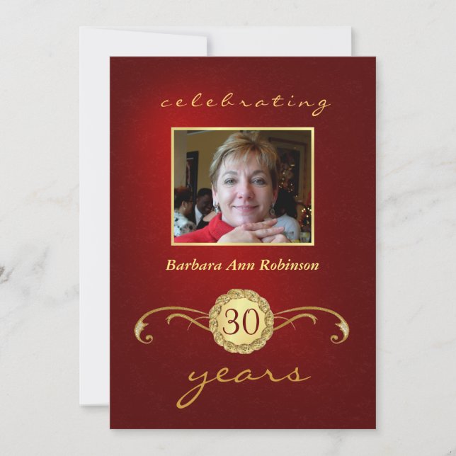 30e anniversaire Invitations - Monogramme rouge et (Devant)