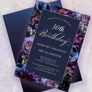 30e anniversaire Moody Purple Flower Invitation