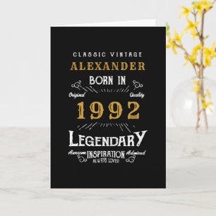 30e anniversaire Né 1992 Carte Vintage Black Gold