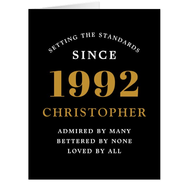 30e anniversaire Nom 1992 Black Gold Elegant Card (Devant)
