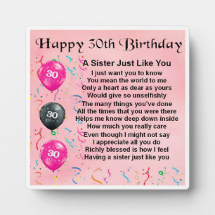 30e anniversaire Soeur Poem Plaque