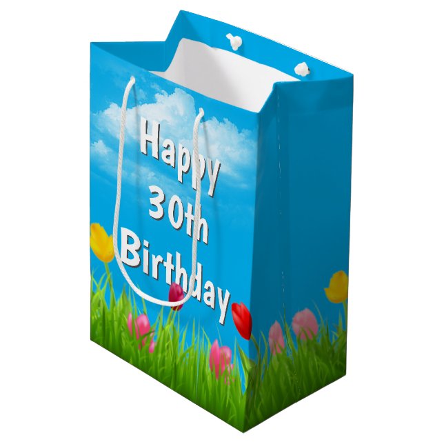 30e Anniversaire Tulipes sac cadeau moyen (Devant Angle)