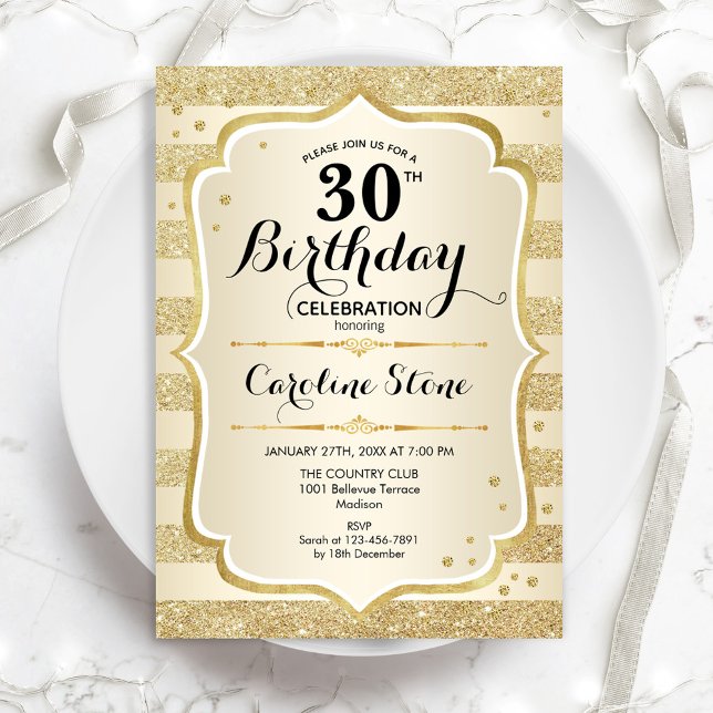 30e fête d'anniversaire - Gold Invitation (Créateur téléchargé)