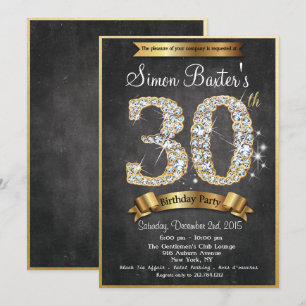 30e Gold Diamond Chalkboard Invitation d'anniversa