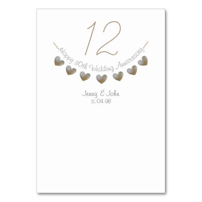 30e mariage du coeur Pearl numéro de table anniver (Dos)