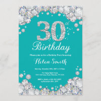 30ème Invitation Teal et Invitatio argenté