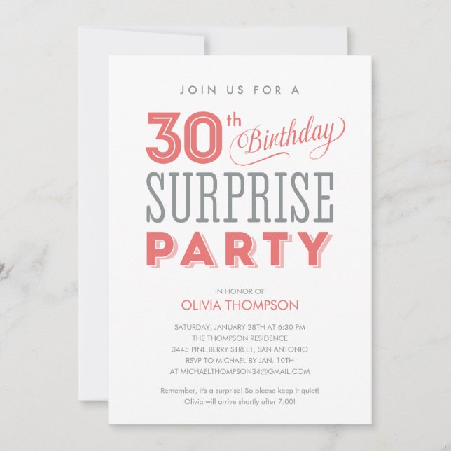 30ème Invitations d'anniversaire de surprise (Devant)