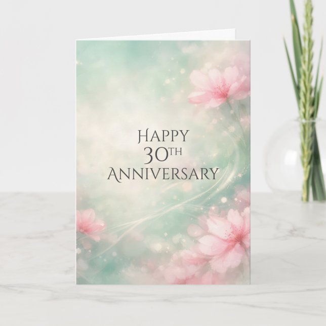 30th Anniversary Dreamy Flowers On Mint Green  Karte (Vorderseite)