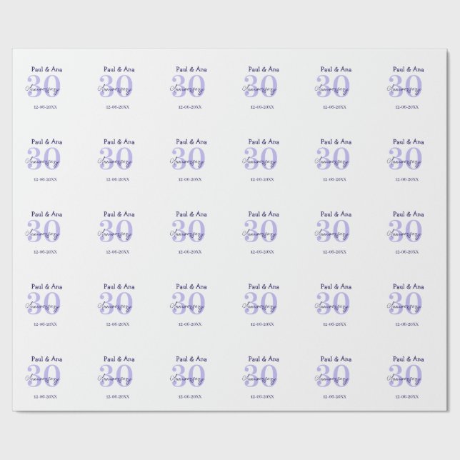 30th anniversary purple bold letter name simple re geschenkpapier (Flach)