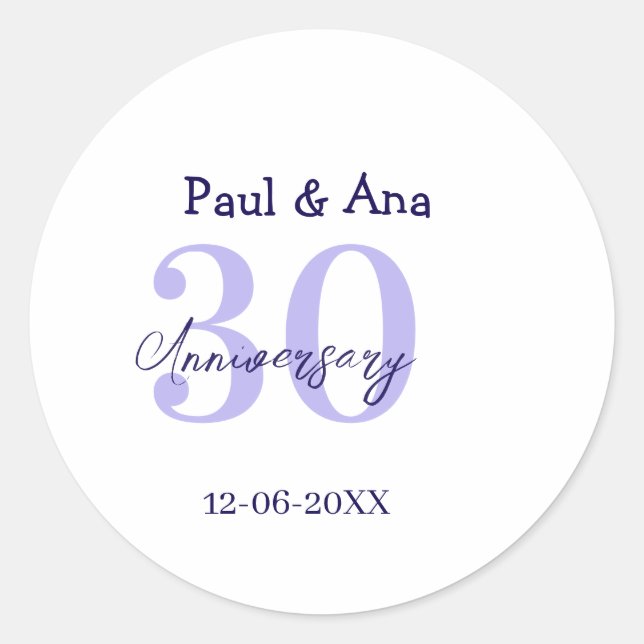 30th anniversary purple bold letter name simple re runder aufkleber (Vorderseite)