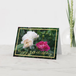 30th Bday Amy Cream Pink Roses Eleganter Goldrahme Karte