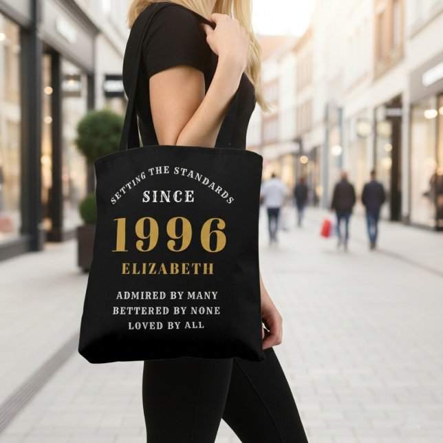 30th Birthday 1996 Black Gold For Her Personalized Tasche (Born 1996 birthday tote bag. Background out of focus.)
