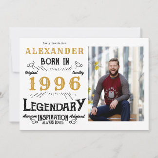30th Birthday 1996 Legend White & Gold Photo Einladung