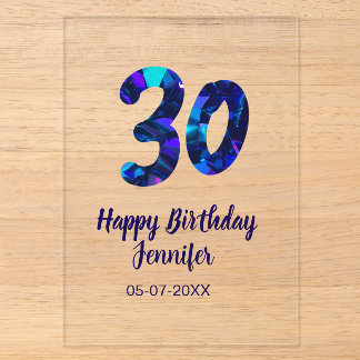30th birthday add name date year blue sparkle  acryleinladungen
