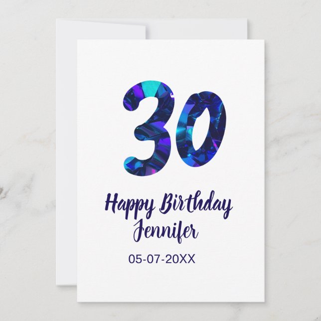 30th birthday add name date year blue sparkle  einladung (Vorderseite)
