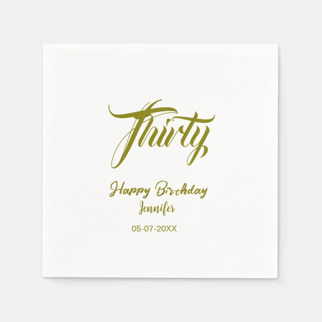 30th birthday add name date year gold template thi serviette (Vorderseite)