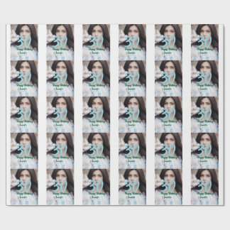 30th birthday add name date year white photo geschenkpapier